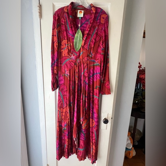 NWT Farm Rio Red Delicate Leaves Maxi Dress M - Picture 8 of 13